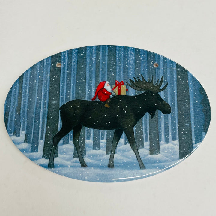 Oval Ceramic Sign - Eva Melhuish Tomte on moose