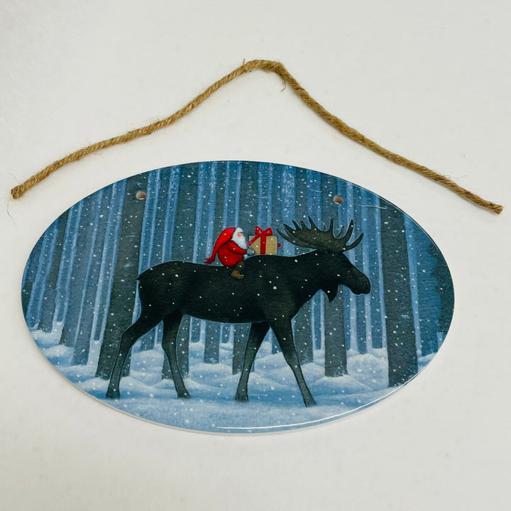 Oval Ceramic Sign - Eva Melhuish Tomte on moose