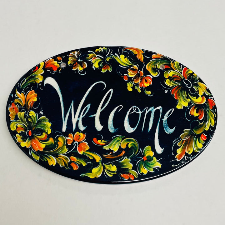 Oval Ceramic Welcome Sign - Lise Lorentzen Rosemaling