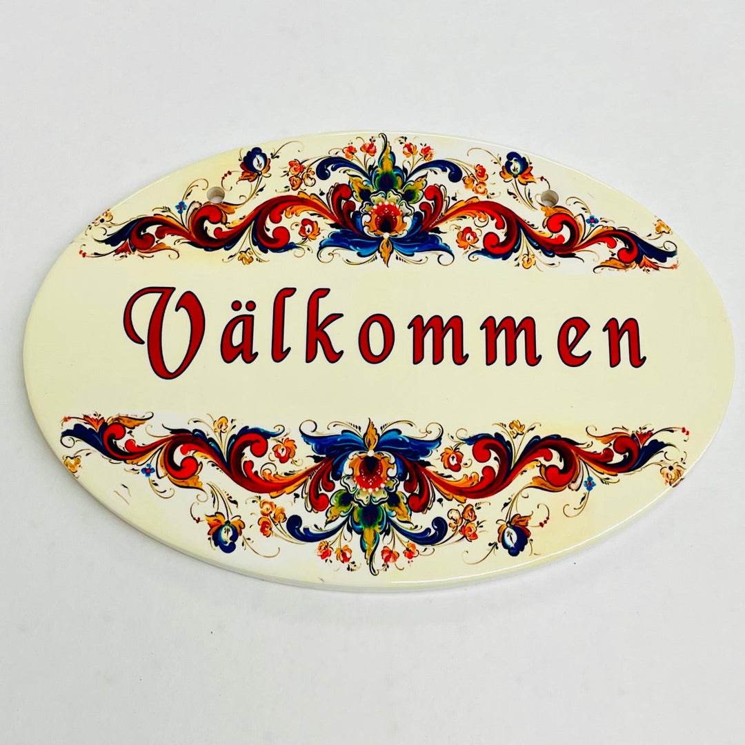 Oval Ceramic Välkommen Sign - Lise Lorentzen Rosemaling