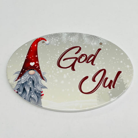 Oval Ceramic Sign - God Jul Gnome