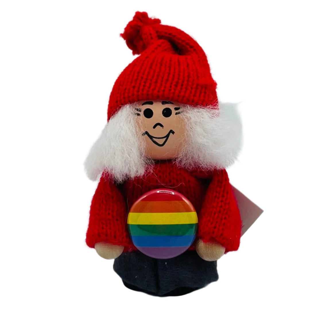 Swedish tomte with Rainbow flag sign