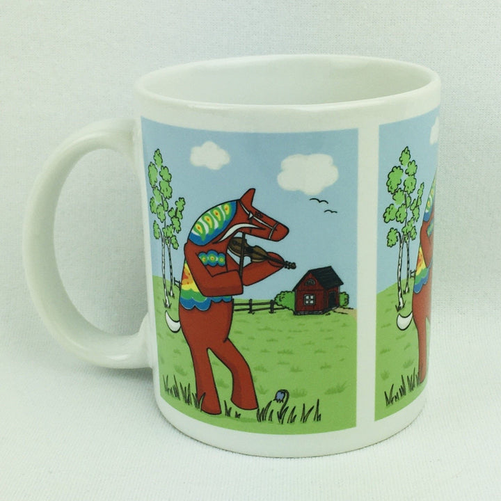 Karin Didring Dala horse playing fiddle coffee mug