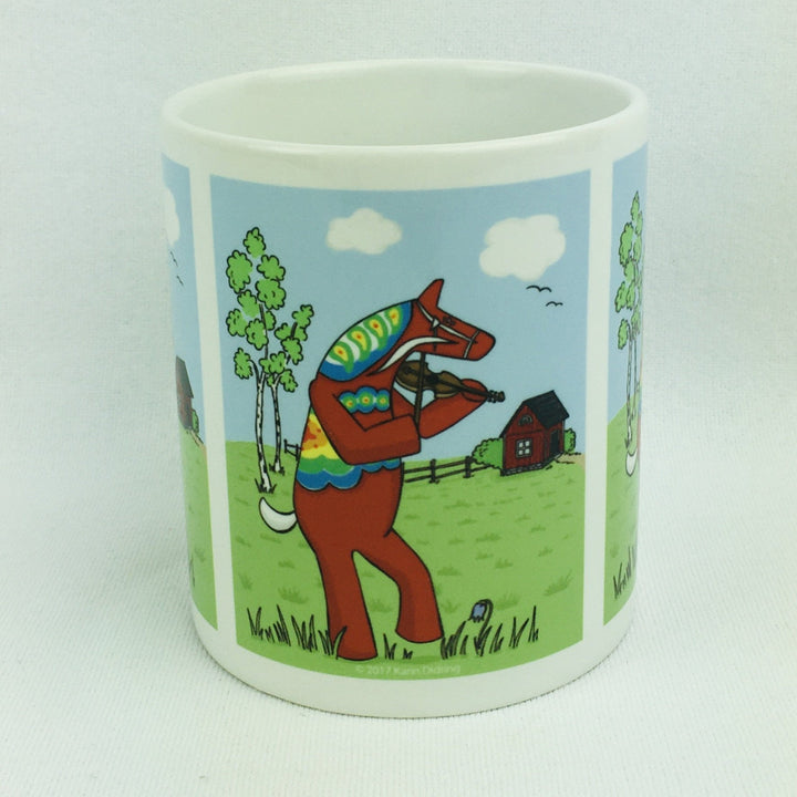 Karin Didring Dala horse playing fiddle coffee mug