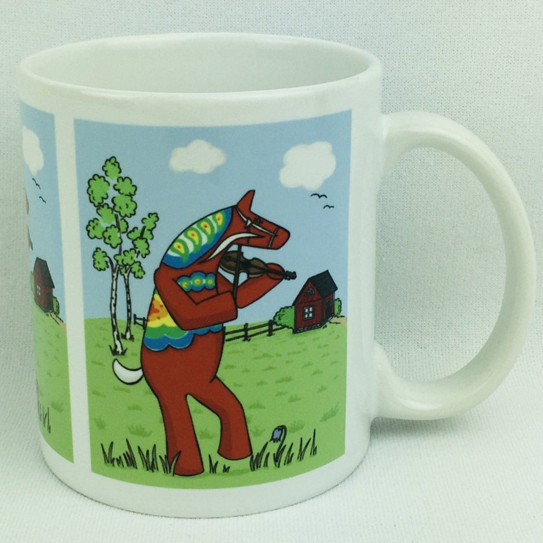 Karin Didring Dala horse playing fiddle coffee mug