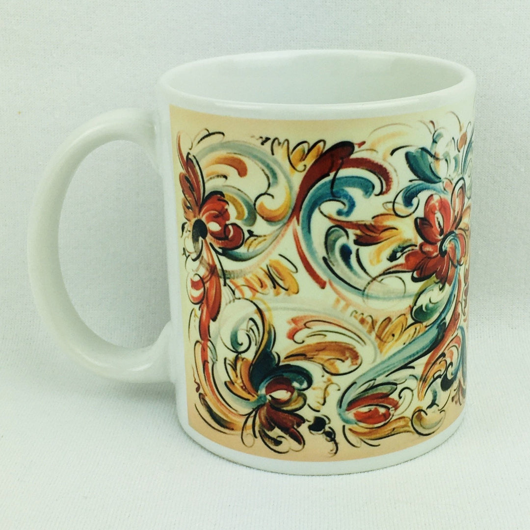 Lise Lorentzen peach rosemaling coffee mug