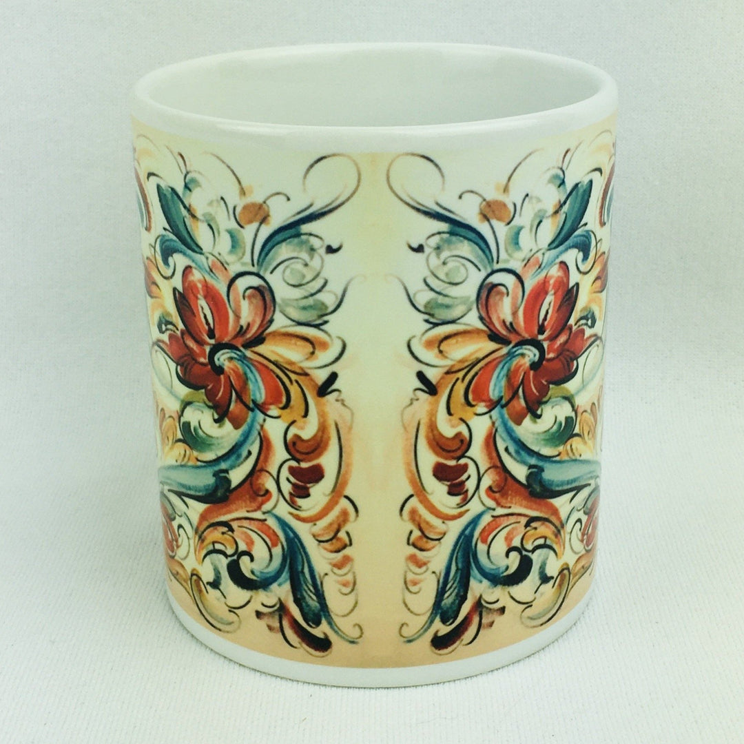 Lise Lorentzen peach rosemaling coffee mug