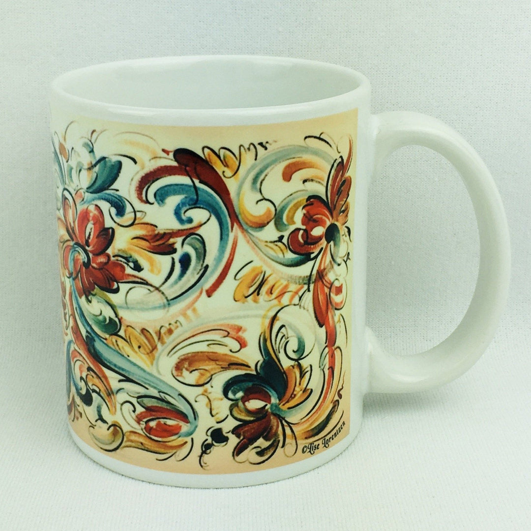 Lise Lorentzen peach rosemaling coffee mug