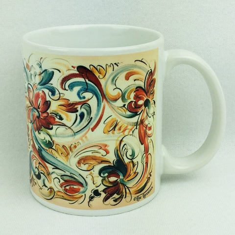 Lise Lorentzen peach rosemaling coffee mug