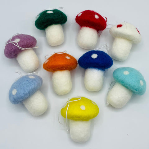 Felt Mushroom Ornaments - Assorted colors - bag of 9