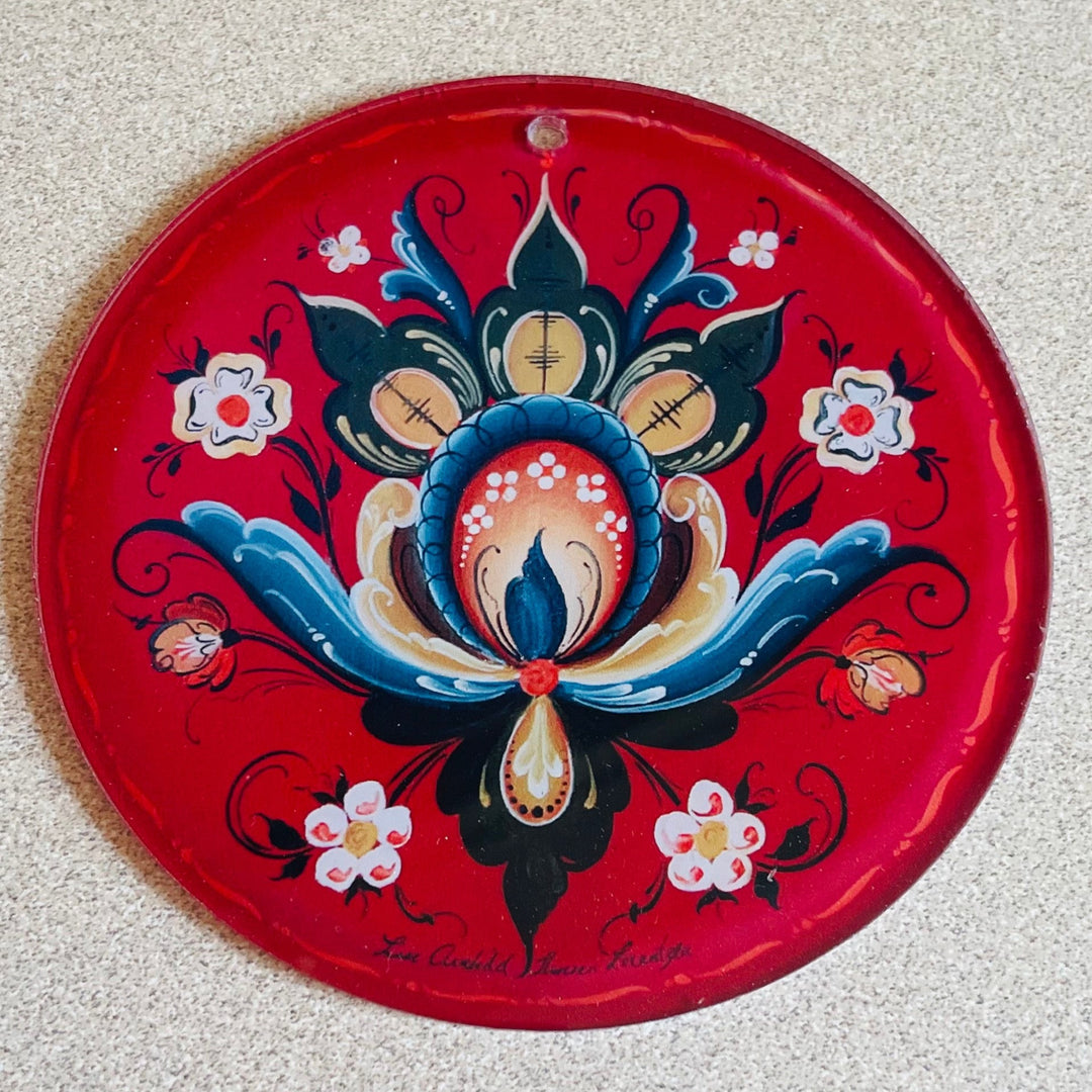 Red Rosemaling sun catcher