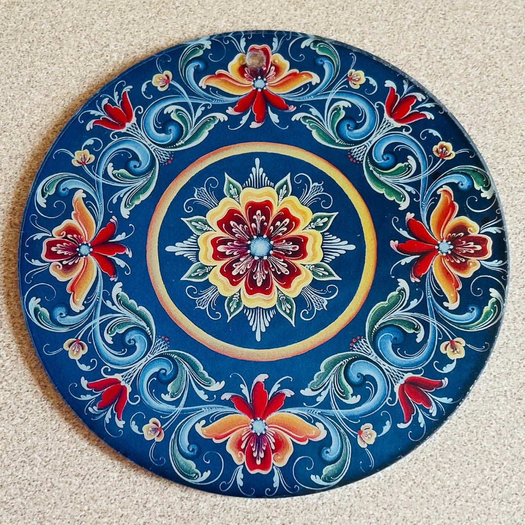 Blue Rosemaling sun catcher