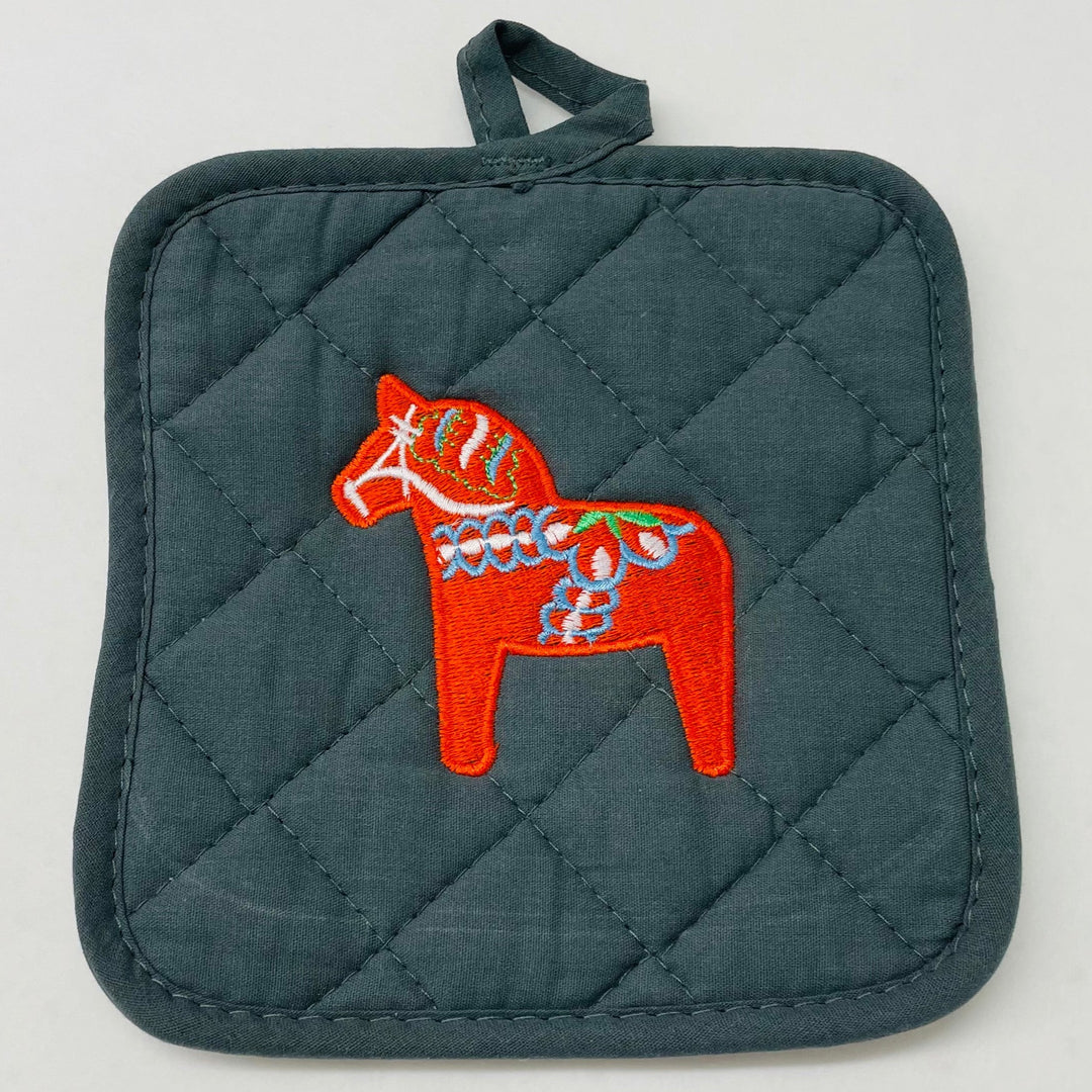 Pot holder - Swedish Dala horse on grey