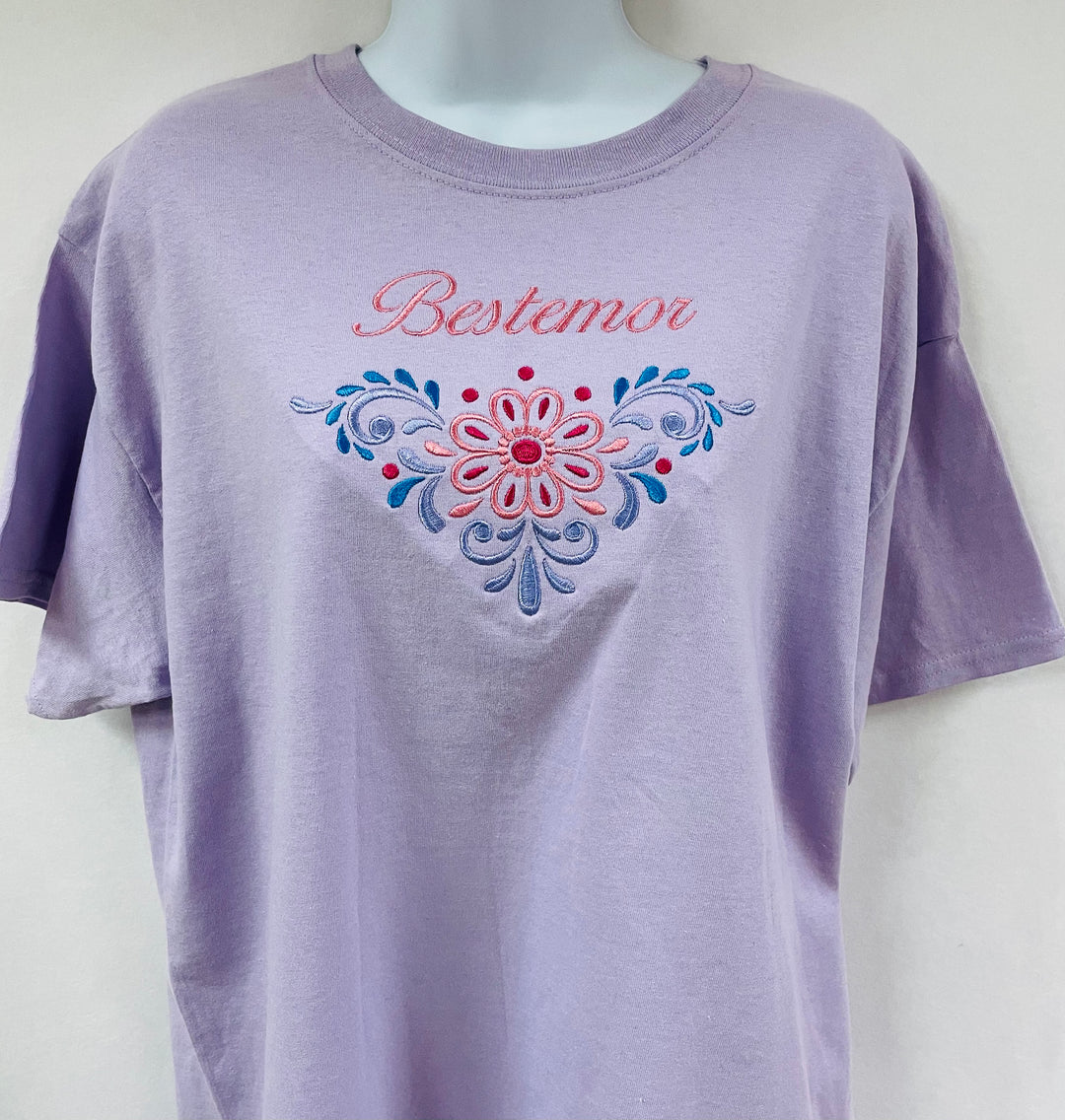 Bestemor Flowers on Lavendar Ladies T-shirt