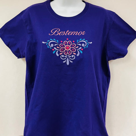 Bestemor Flowers on Purple Ladies T-shirt