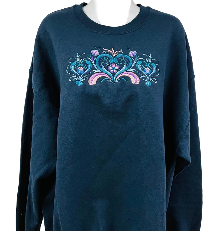 Sweatshirt - Rosemaling hearts on Navy