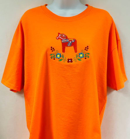 Dala Horse & Flowers on Orange T-shirt