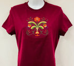 Folk Art Flowers on Burgundy Ladies T-shirt