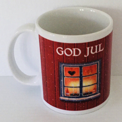 Eva Melhuish God Jul Red Window coffee mug