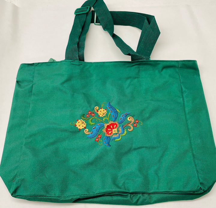 Nylon Tote Bag - Green with Rosemaling