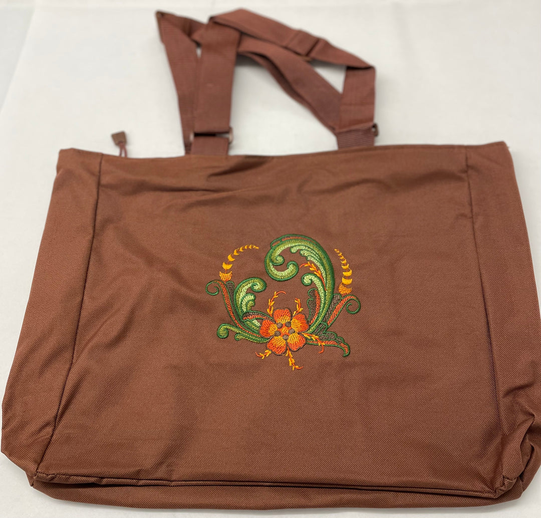 Nylon Tote Bag - Brown with Rosemaling