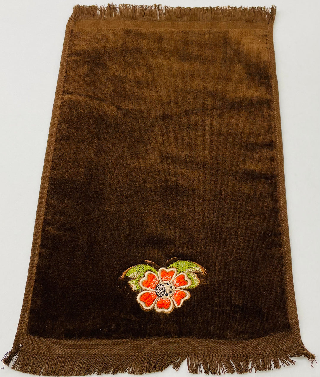 SALE Finger tip towel - Rosemaling flower on Brown