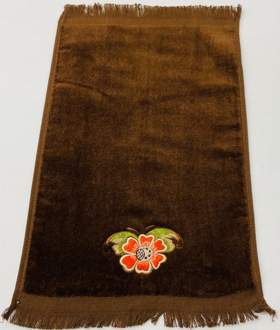 SALE Finger tip towel - Rosemaling flower on Brown