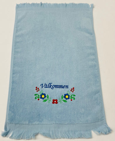 SALE Finger tip towel - Välkommen flowers on Light blue