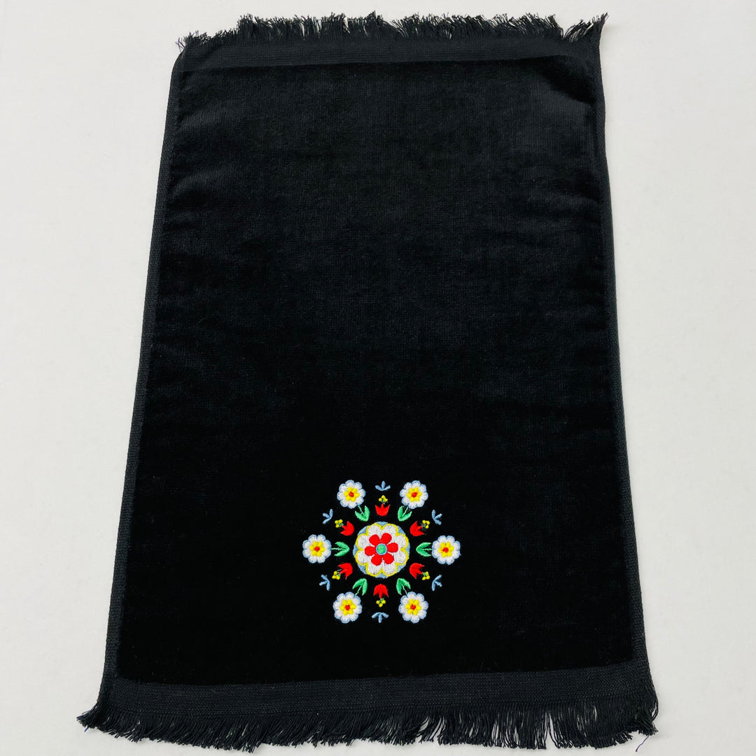 SALE Finger tip towel - Folk Art Flower on Black