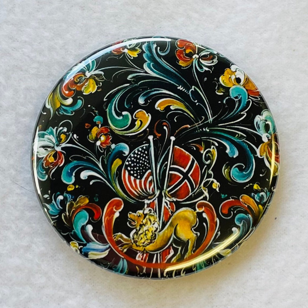 Lise Lorentzen Rosemaling round button/magnet