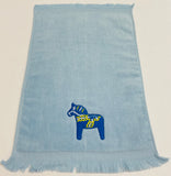 SALE Finger tip towel - Blue Dala horse on Light blue