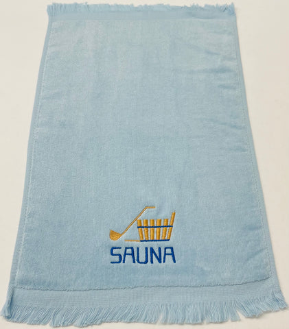 SALE Finger tip towel - Sauna Bucket with Ladle on. Light Blue