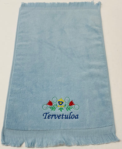 SALE Finger tip towel - Tervetuloa Flowers on Light Blue