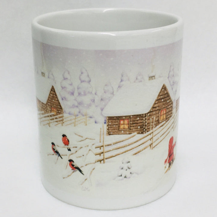 Eva Melhuish Tomte on skiis at fence coffee mug