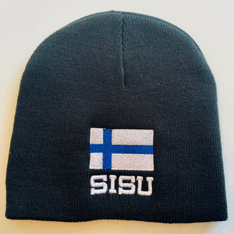 SALE Knit beanie hat - Finland flag with Sisu