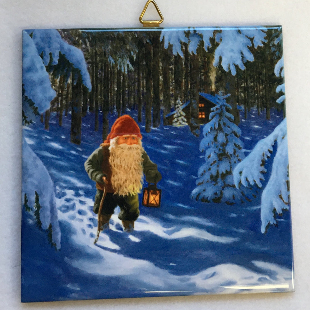 6" Ceramic Tile, Jan Bergerlind Tomte walking thru the woods