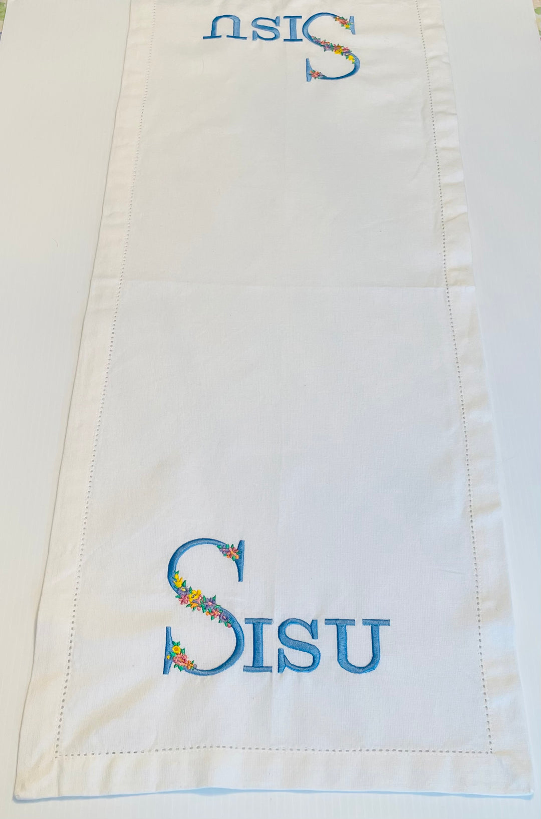 Sisu with Flowers Embroidered on 36" Runner