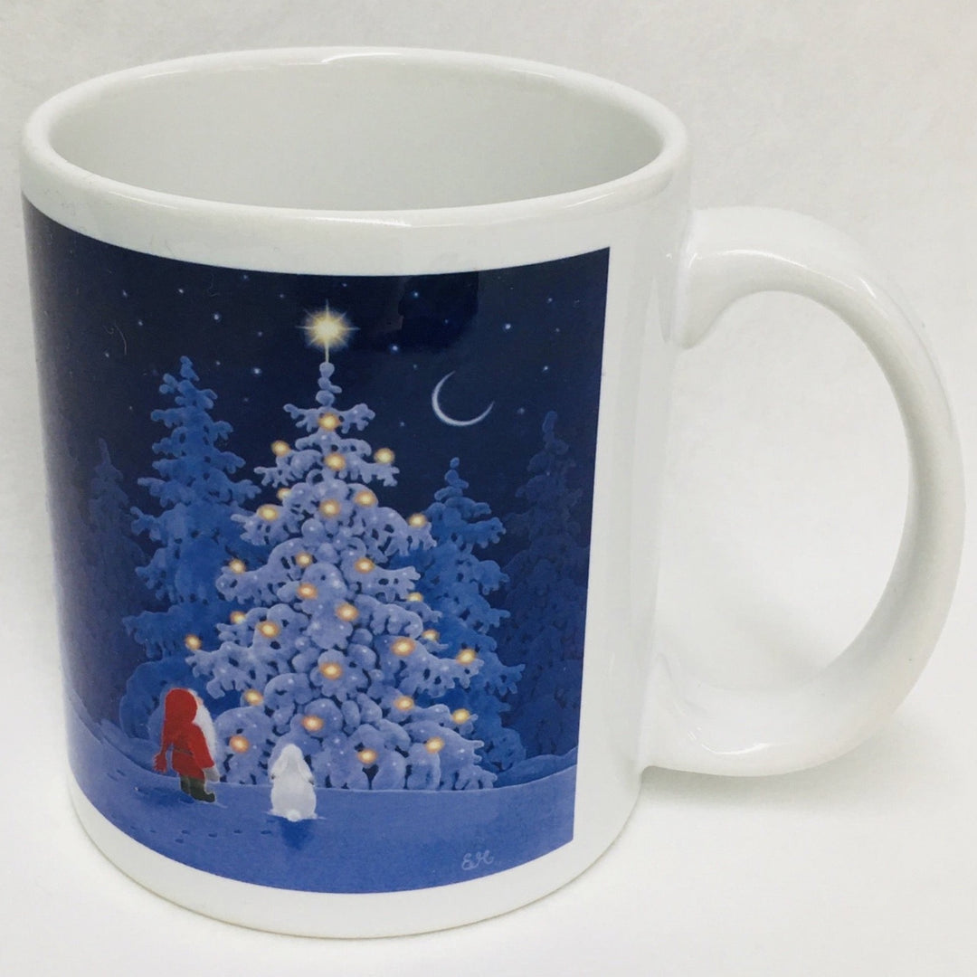 Eva Melhuish Tomte and rabbit at tree coffee mug