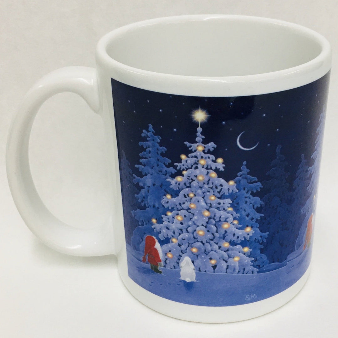 Eva Melhuish Tomte and rabbit at tree coffee mug