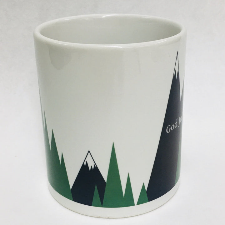 God Jul Gnome in Mountains coffee mug