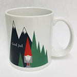 God Jul Gnome in Mountains coffee mug