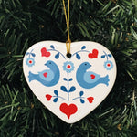 Ceramic heart ornament, Blue birds