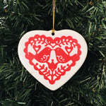 Ceramic heart ornament, Red birds