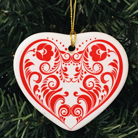 Ceramic heart ornament, Scroll Heart