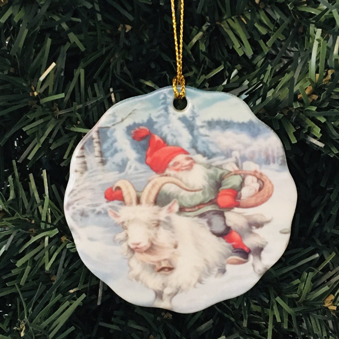 Ceramic Ornament, Tomte on Goat