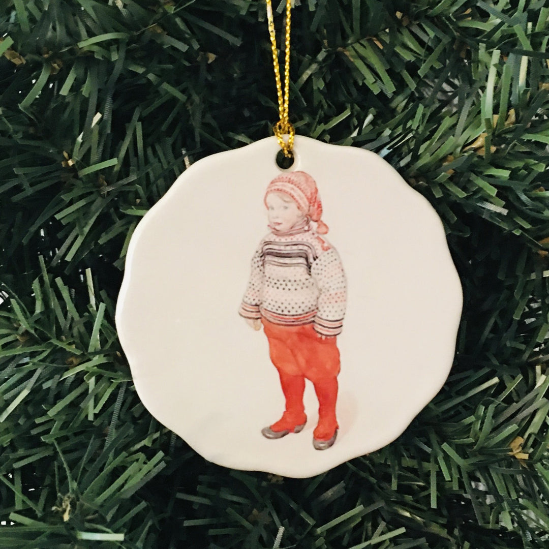 Ceramic Ornament, Carl Larsson Boy in Nordic sweater