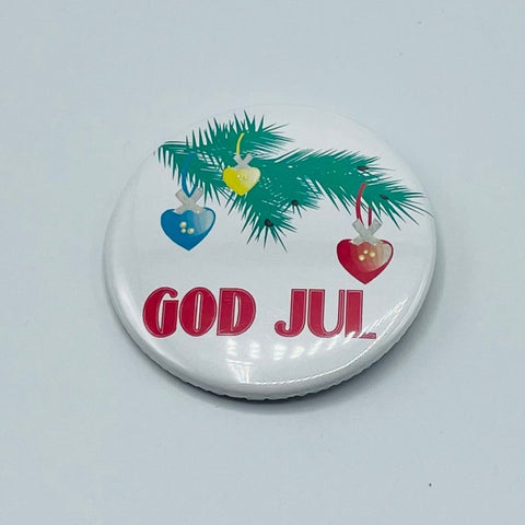God Jul Hearts round button/magnet