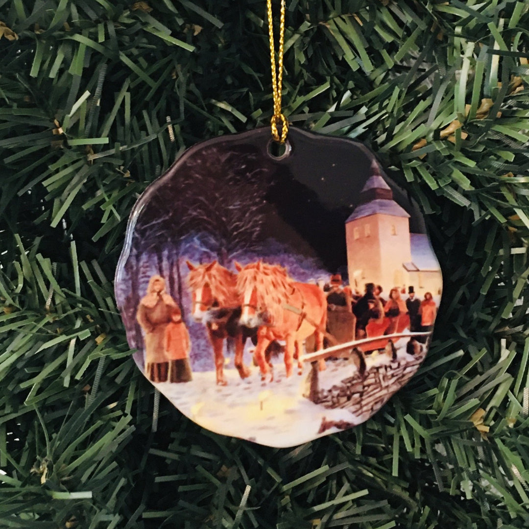 Ceramic Ornament, Jan Bergerlind Christmas Eve at church