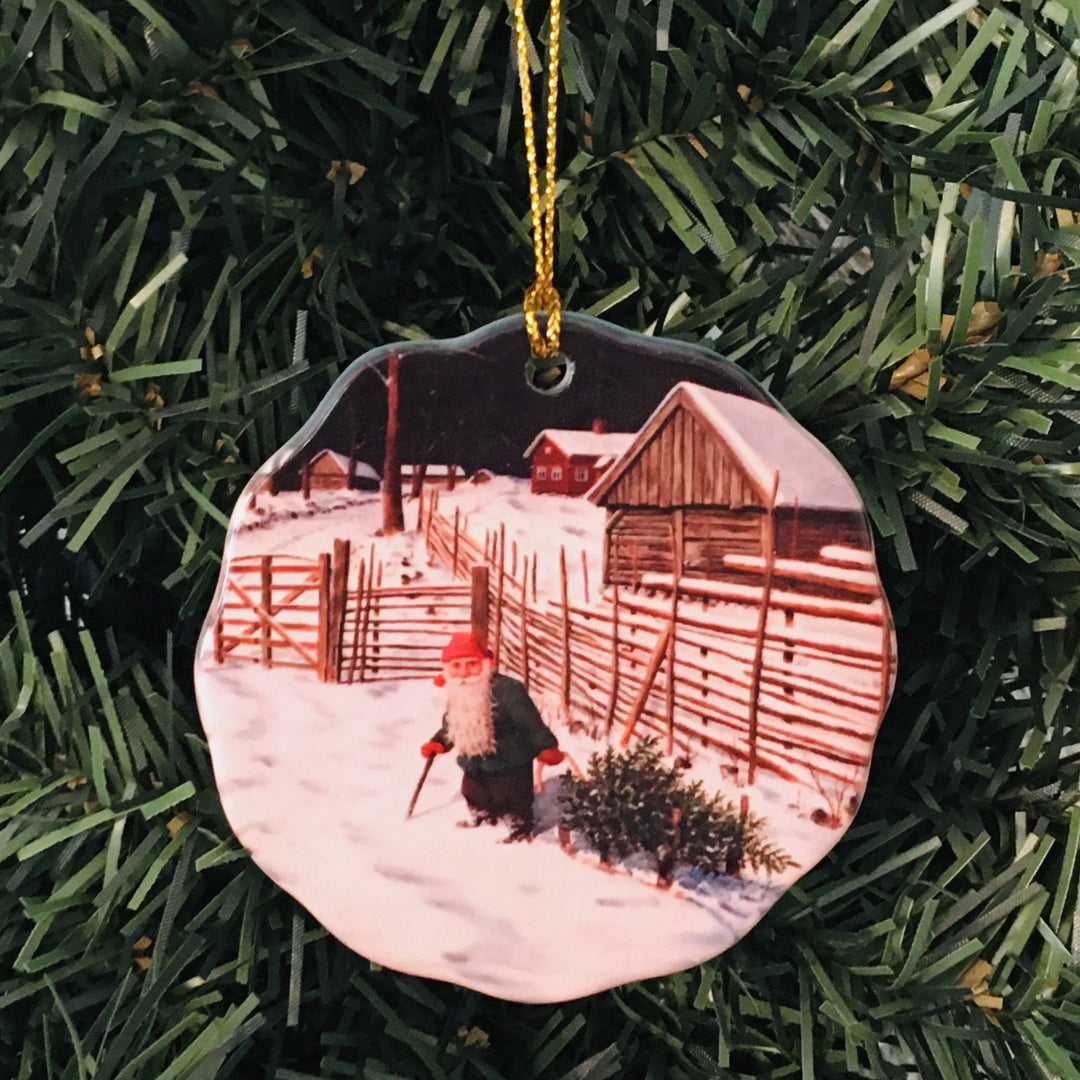 Ceramic Ornament, Jan Bergerlind Tomte with tree