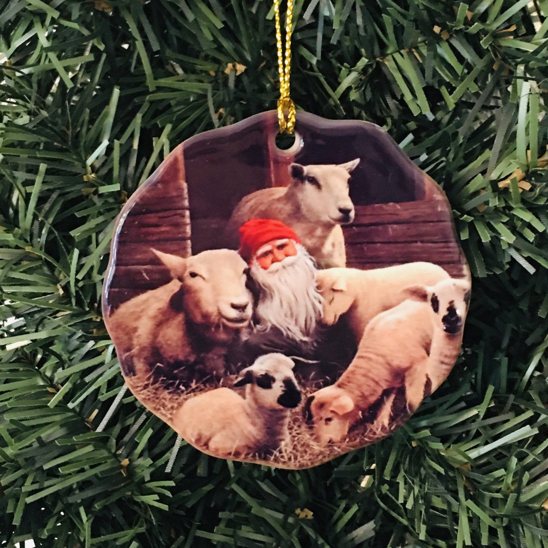 Ceramic Ornament, Jan Bergerlind Tomte with sheep